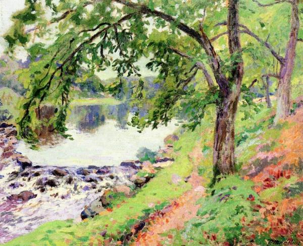 View Of Genetin On The Banks Of The River by Paul Madeline