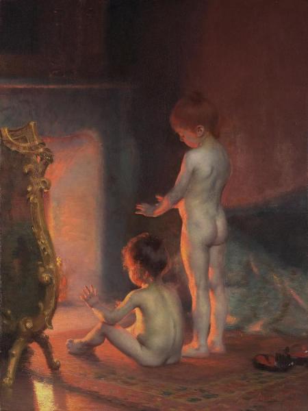 Paul Peel Children Warming Themselves By The Fire, 1890
