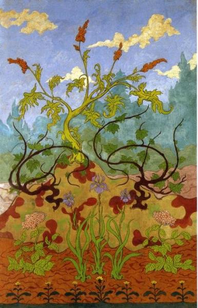 Four Decorative Panels: Iris And Large Yellow And Mauve Flowers by Paul Ranson