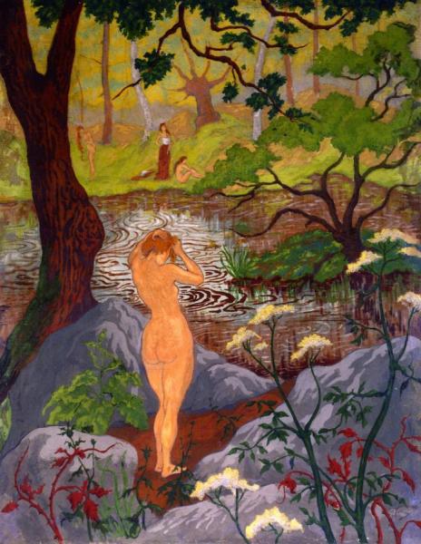 Nude Fixing Her Hair By A Pond by Paul Ranson