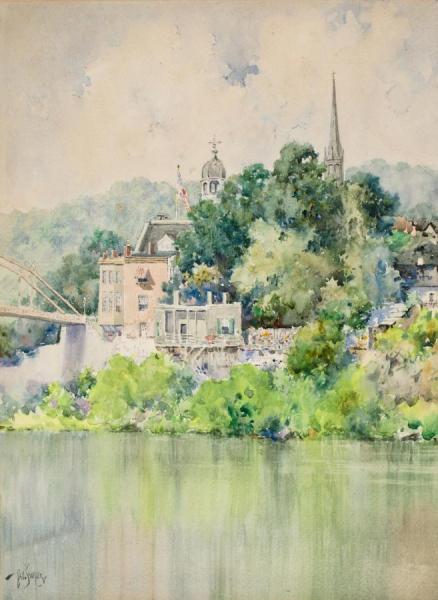 View Of The Singing Bridge, Frankfort, Ky by Paul Sawyier Oil Painting Reproductions