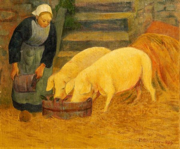 Bretonne Donnant À Manger Aux Cochons by Paul Serusier