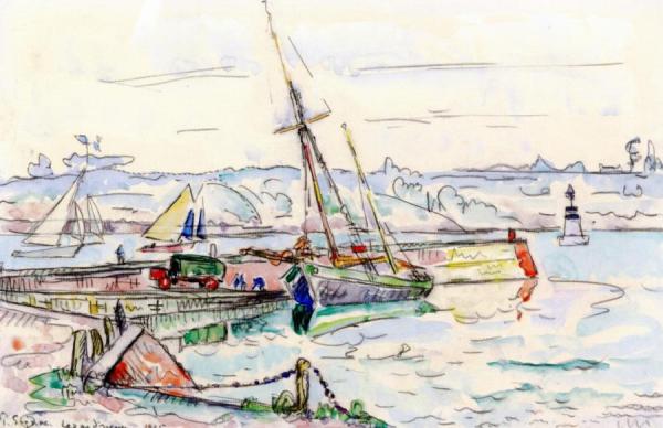 Lézardrieux, Sailboat At Dock by Paul Signac