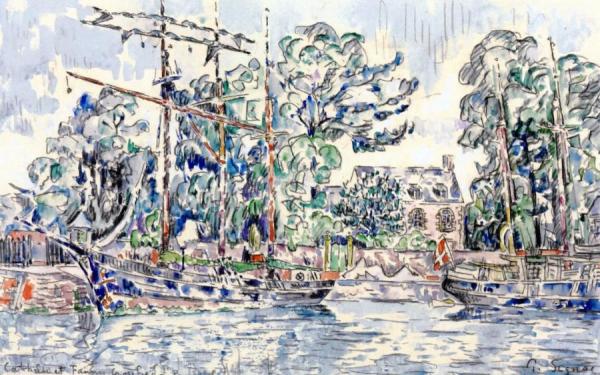 Paimpol, The Fanny Crossfield And The Cathrin At Dock by Paul Signac