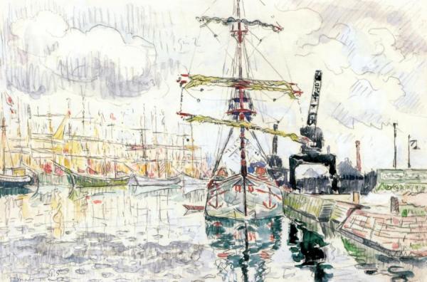 Schooners At Dock In Saint Malo by Paul Signac