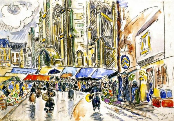 The Market, Treguier by Paul Signac