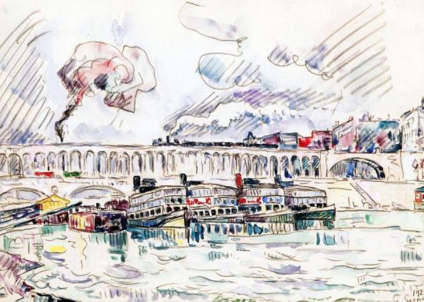Viaduct And Bateau Mouche At Auteuil by Paul Signac