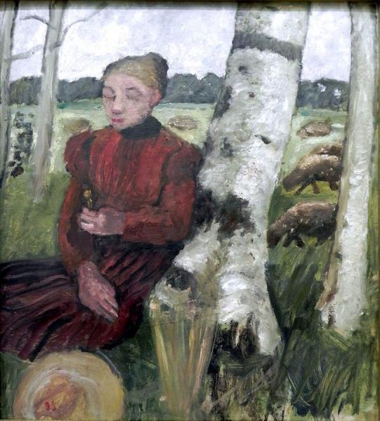 Girl Resting On Birch Trunk by Paula Modersohn-becker