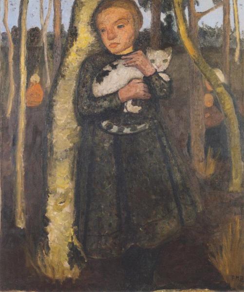 Girl With Cat In The Birch Forest by Paula Modersohn-becker