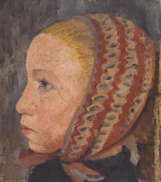Head Of A Girl With Striped Hat by Paula Modersohn-becker