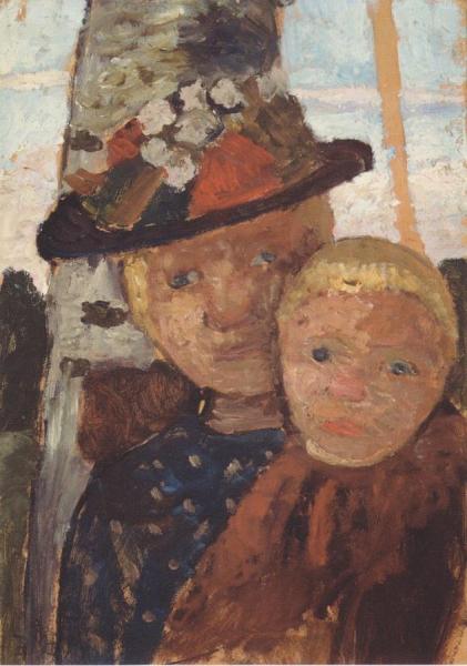 Little Boy And Girl In Flowered Hat by Paula Modersohn-becker