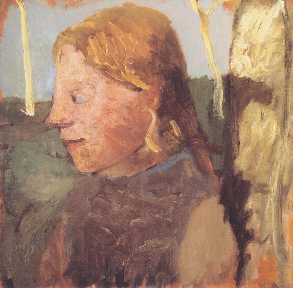 Portrait Of A Girl In Profile Next To A Birch Trunk by Paula Modersohn-becker