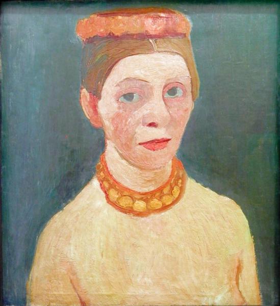 Self-portrait With Red Flower Wreath And Necklace by Paula Modersohn-becker