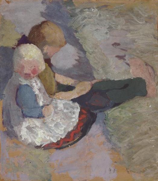 Two Children Sitting On A Meadow by Paula Modersohn-becker