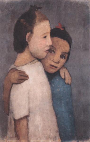 Two Girls In White And Blue Dresses by Paula Modersohn-becker Oil Painting Reproductions