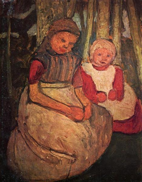 Two Girls Sitting In The Birch Forest by Paula Modersohn-becker