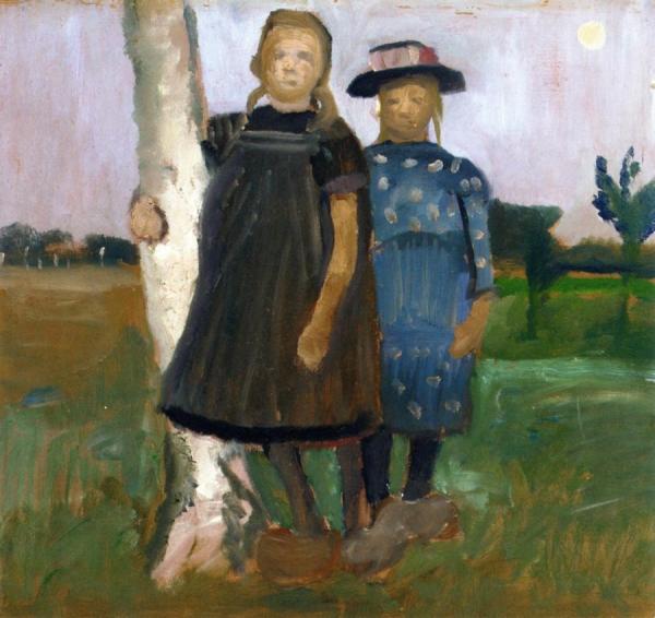 Two Girls With A Birch Tree Trunk by Paula Modersohn-becker Oil Painting Reproductions