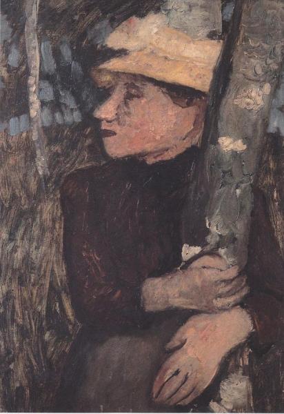 Woman With Straw Hat At The Birch by Paula Modersohn-becker