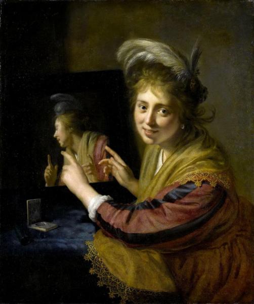 Lady At The Mirror by Paulus Moreelse