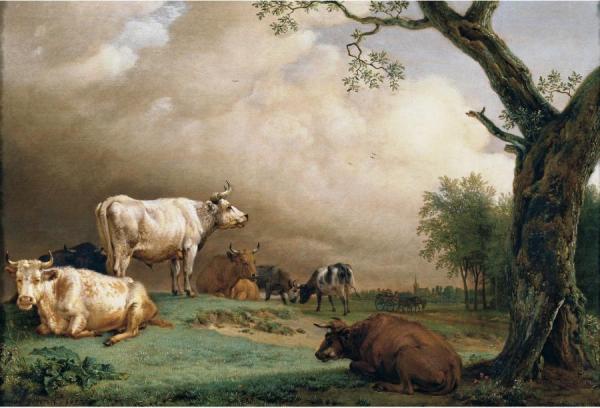 Cattle In A Field, With Travellers In A Wagon On A Track Beyond And A Church by Paulus Potter Oil Painting Reproductions