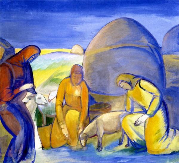 Working In The Steppe, Sheepshearing by Pavel Varfolomeevich Kuznetzov