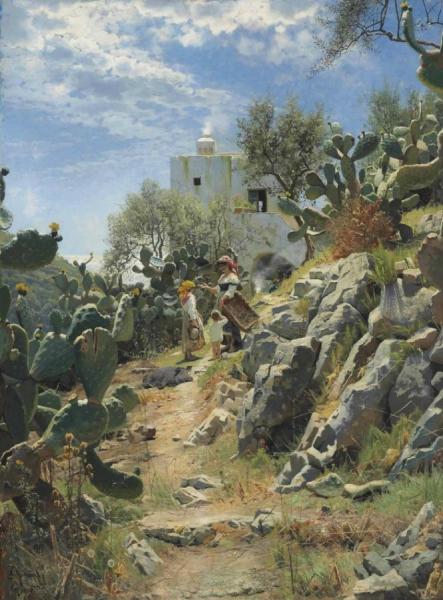 At Noon On A Cactus Plantation In Capri by Peder Mork Monsted