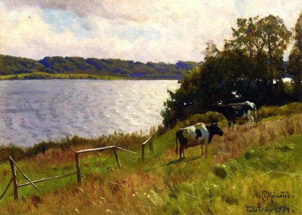 Cows Grazing At Tulstrup, Denmark by Peder Mork Monsted