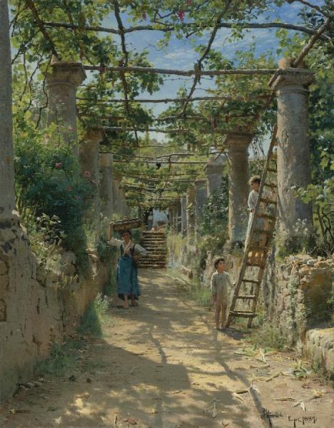In The Shadow Of An Italian Pergola by Peder Mork Monsted