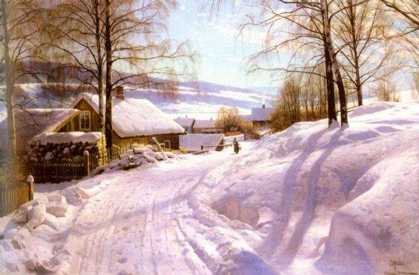 On The Snowy Path by Peder Mork Monsted Oil Painting Reproductions