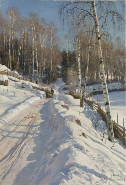Sleigh Ride On A Sunny Winter Day by Peder Mork Monsted