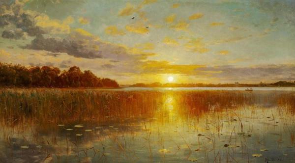 Sunset Over A Danish Fjord by Peder Mork Monsted