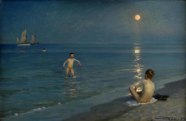 Boys Bathing At Skagen, Summer Evening by Peder Severin Kroyer Oil Painting Reproductions