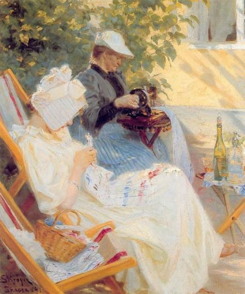 Marie And Her Mother In The Garden by Peder Severin Kroyer Oil Painting Reproductions