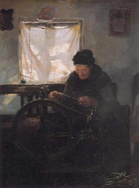 Old Woman At A Spinning Wheel by Peder Severin Kroyer Oil Painting Reproductions