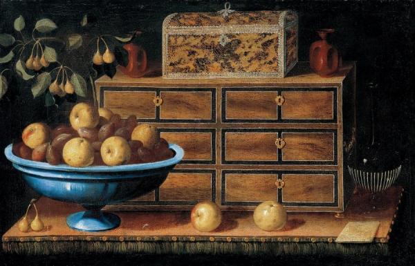 Writing Desk With A Small Chest And A Fruit Bowl by Pedro De Camprobin Oil Painting Reproductions
