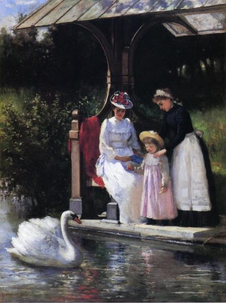 Feeding Swans, Central Park by Percival Deluce