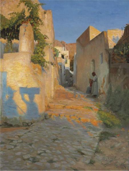 A Street Scene In Tunisia by Peter Ilsted Oil Painting Reproductions