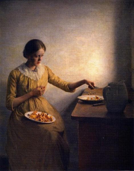 A Young Girl Preparing Chanterelles by Peter Ilsted Oil Painting Reproductions