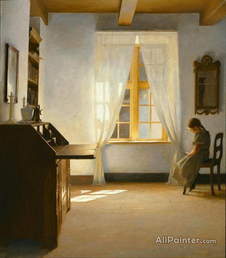 Peter Ilsted Girl Reading Oil Painting Reproductions for sale ...