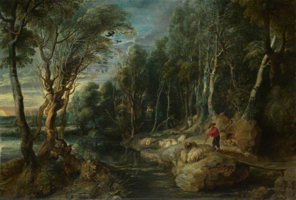 A Shepherd And His Flock In A Woody Landscape by Peter Paul Rubens
