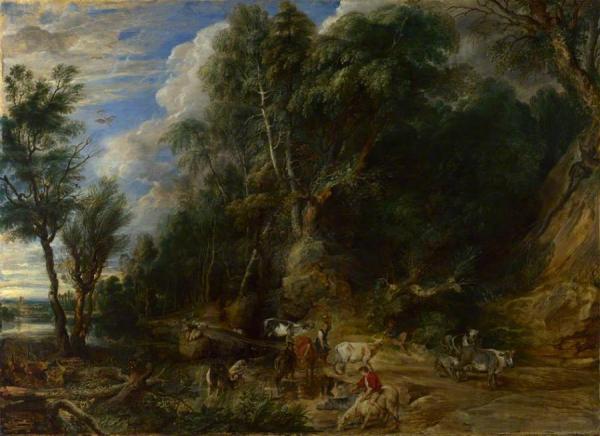 Peasants With Cattle By A Stream In A Woody Landscape by Peter Paul Rubens