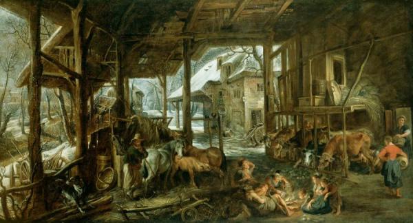 Winter - The Interior Of A Barn by Peter Paul Rubens