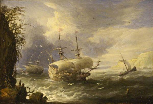 Peter Van Den Velde Shipping Off A Rocky Coast