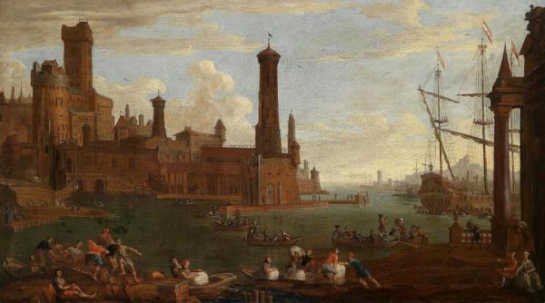 Peter Van Den Velde Southern Seaport With Numerous Figures