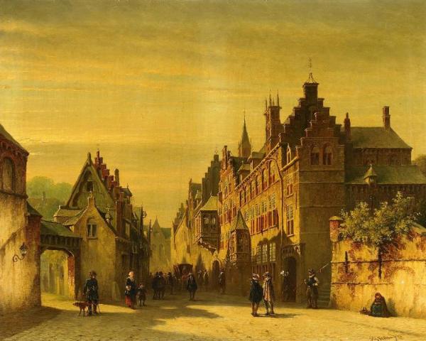Dutch Street Scene by Petrus Gerardus Vertin