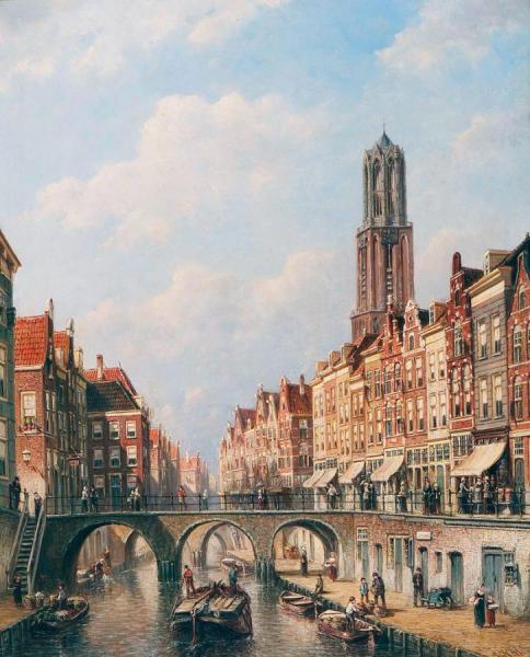 View On The Oudegracht, Utrecht by Petrus Gerardus Vertin