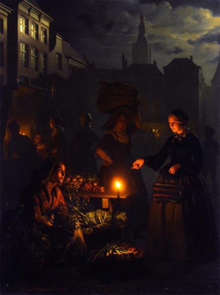 A Moonlit Vegetable Market by Petrus Van Schendel