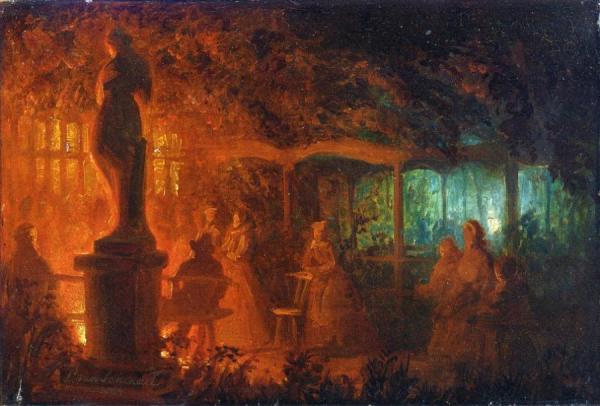 A Study For 'soiree De Feux De Bengale Au Vaux-hall, Parc De Bruxelles' by Petrus Van Schendel