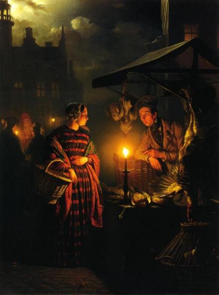 Market Place By Candlelight by Petrus Van Schendel