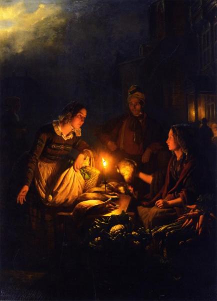 Moonlit Market In The Hague by Petrus Van Schendel